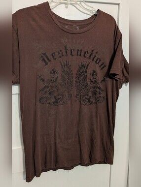 Affliction Look Destruction Raised Print Angel Wings Y2k Carbon Black